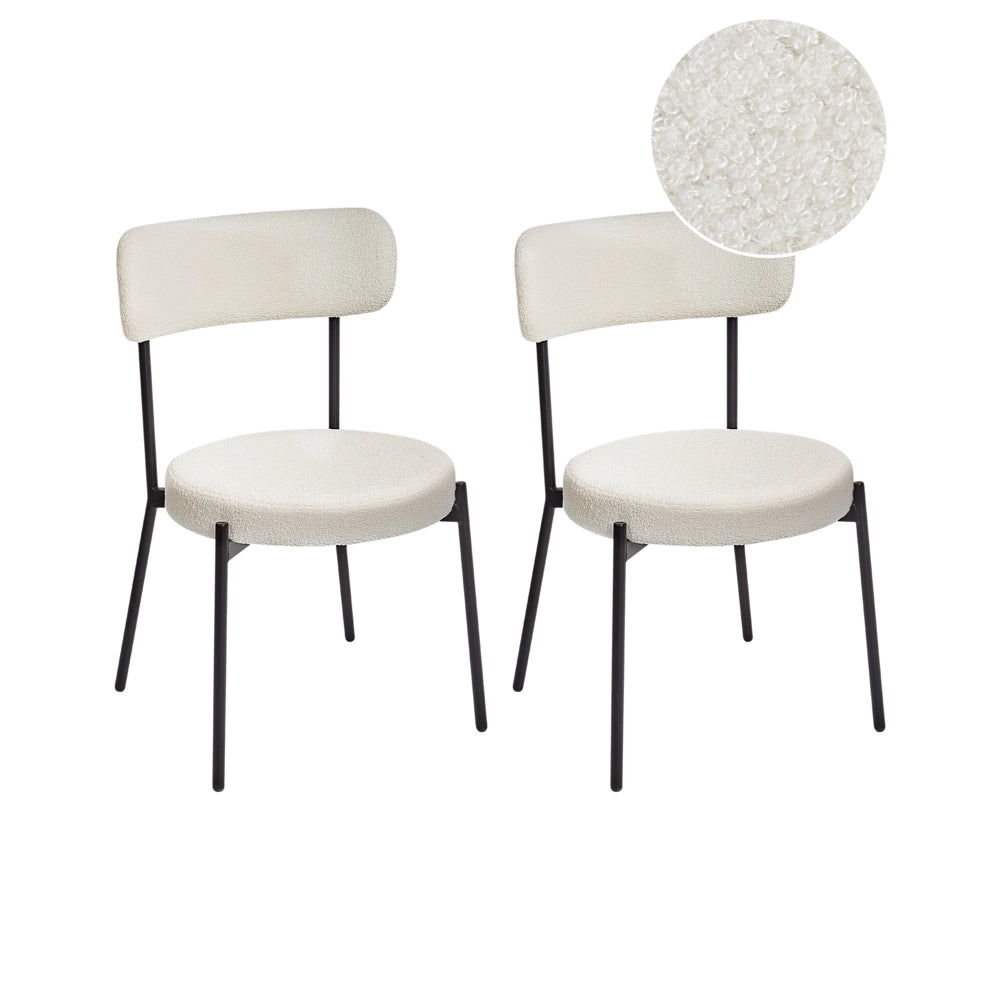 Set di 2 sedie per sala da pranzo Boucle bianco Gambe in acciaio nero Sedute per sala da pranzo di design moderno