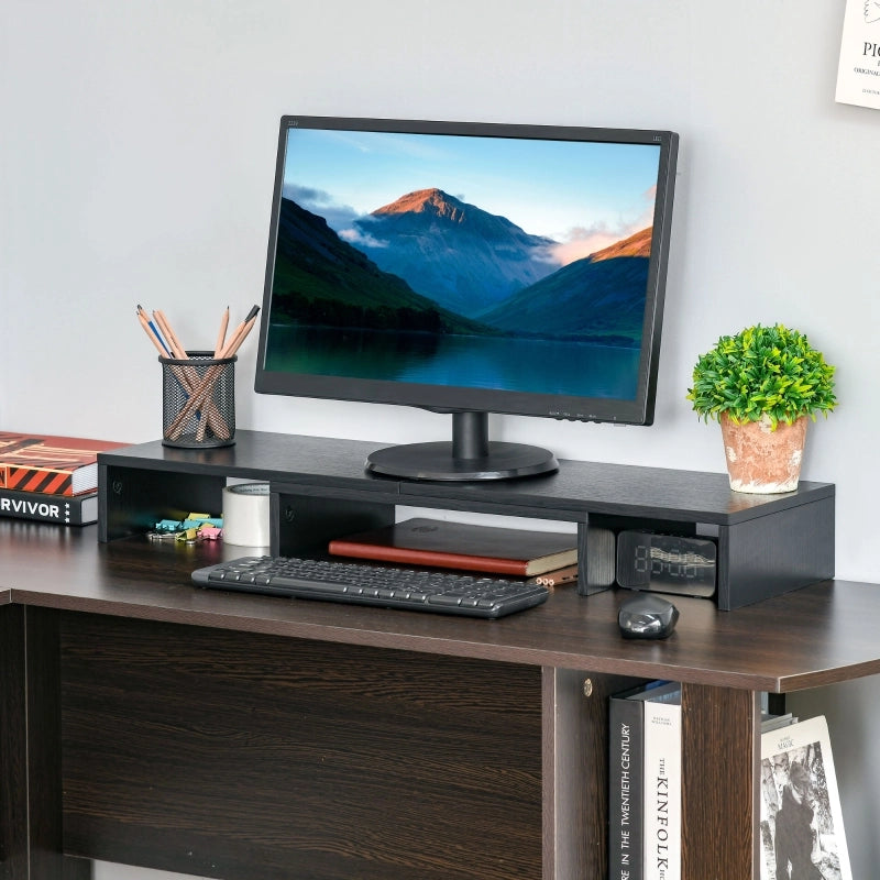 Supporto per monitor regolabile in legno nero 80-117 x 23,5 x 10 cm con 3 ripiani