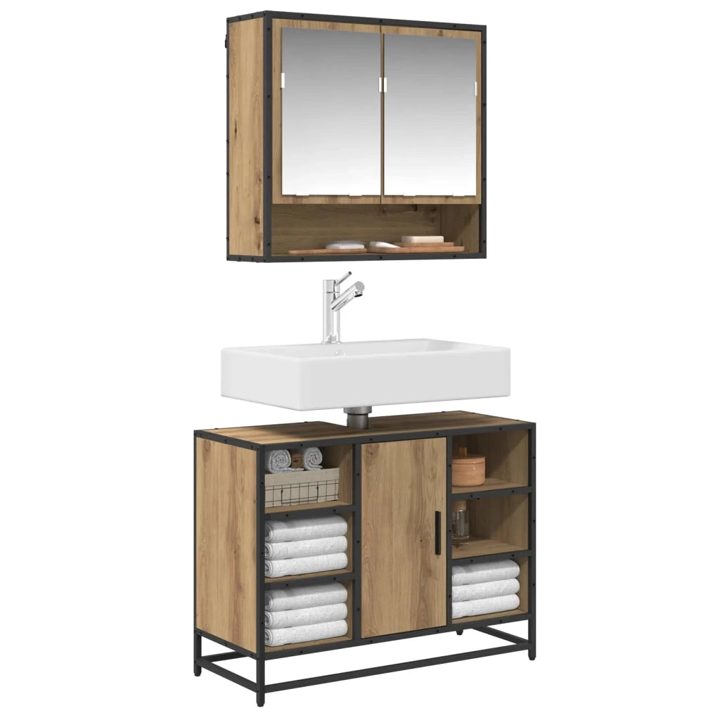 Set di mobili per il bagno con porta 2 pcs Rovere artigianale 3402528
