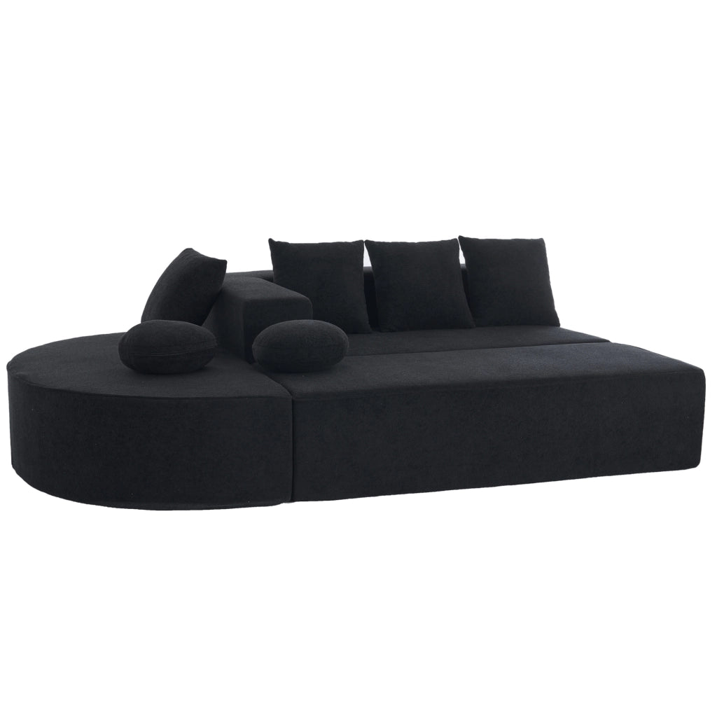 Divano modulare 263x171x66 cm senza montaggio in chenille nero