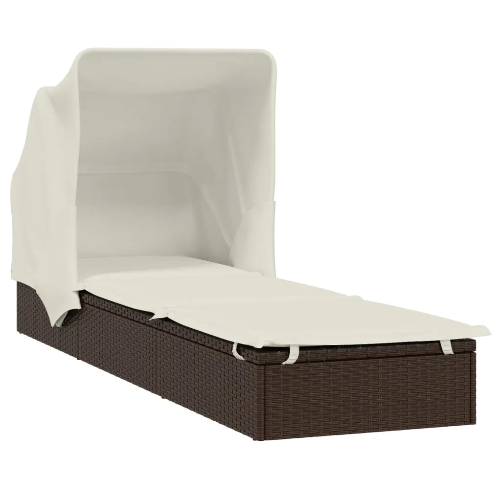 Lettino con Tetto Pieghevole Marrone 213x63x97 cm Polyrattan 319637