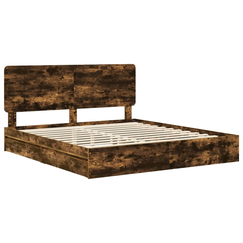 Letto con Contenitore con testiera Rovere fumé 180 x 200 cm