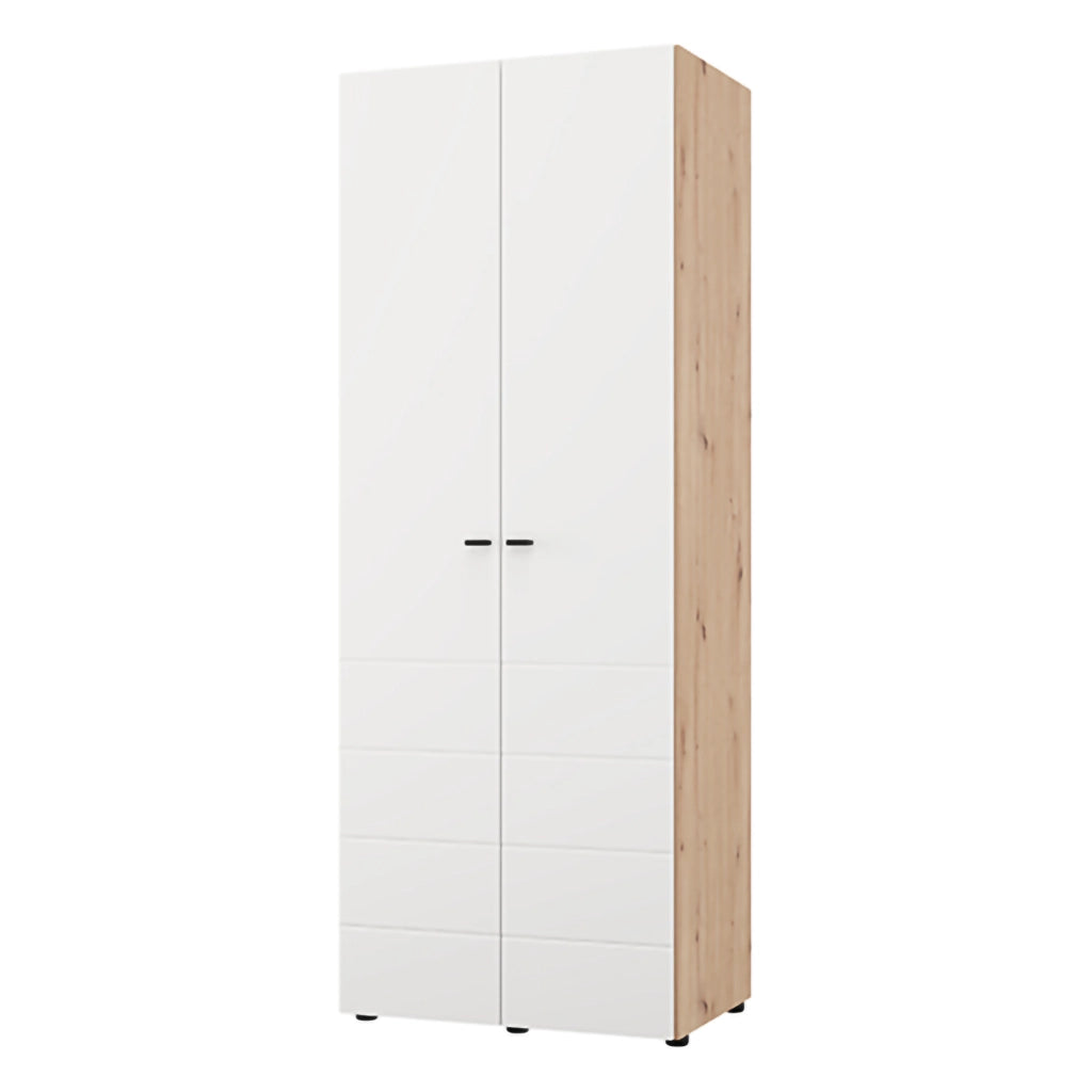 Armadio Camera da Letto Pomar, Guardaroba 2 Ante Appendiabiti, 79x208h cm Bianco Opaco