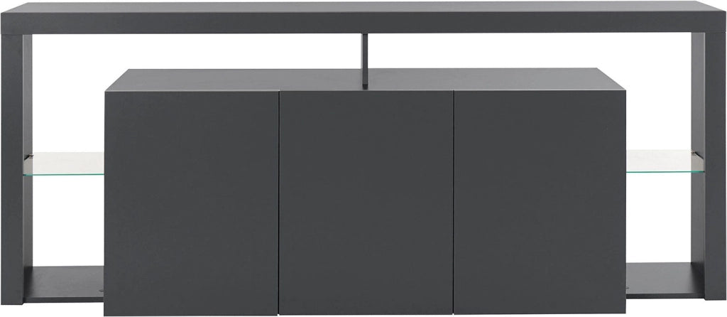 Credenza con 3 Ante e Ripiani in Vetro a Giorno 200x40x80 cm Essential 3A Grigio Antracite Opaco