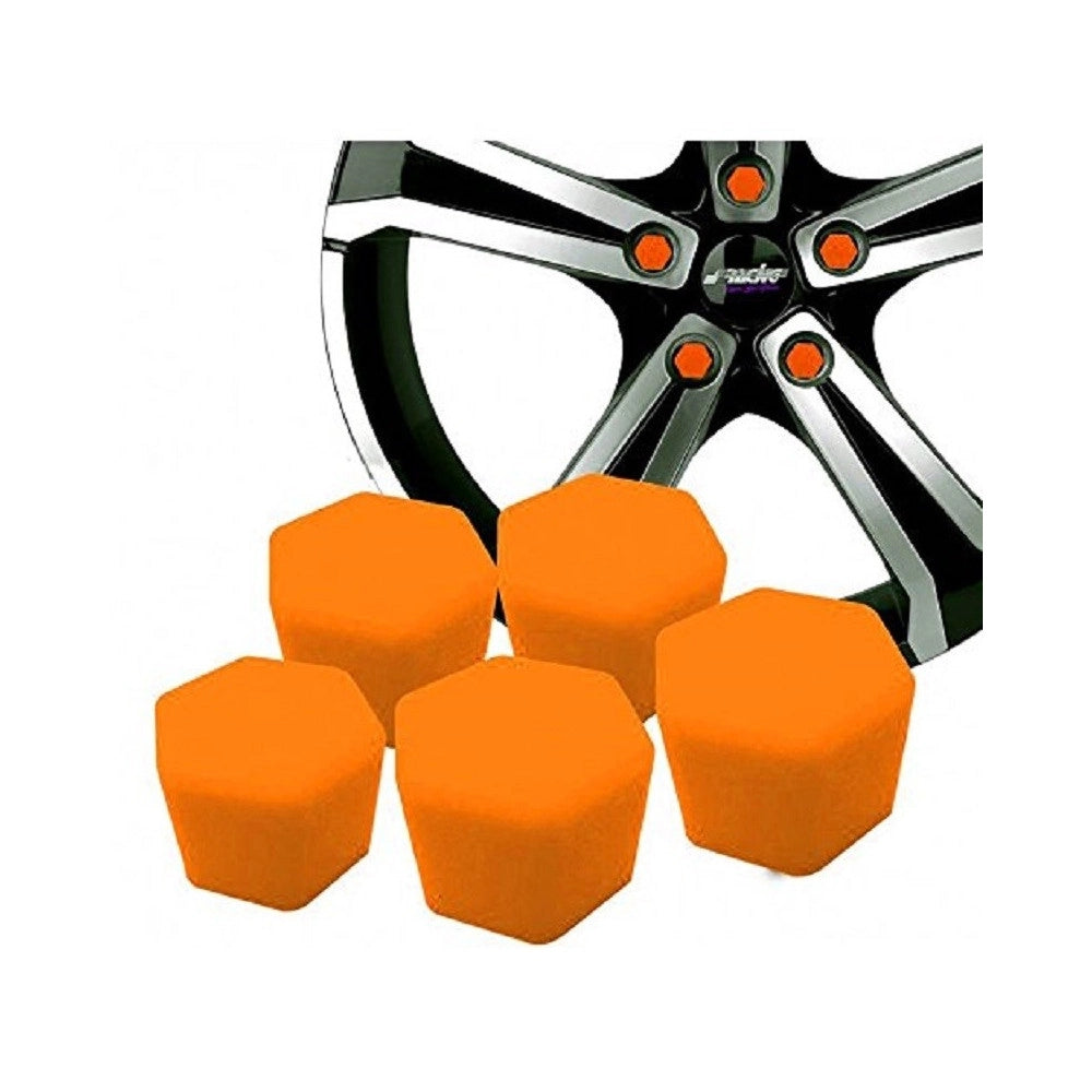 Trade Shop - 20 Copribulloni Dadi Universale Silicone Fluorescenti Arancione Ruota Copertura -