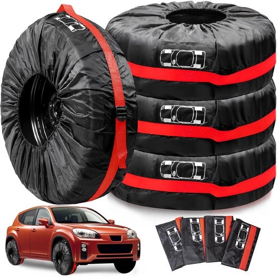 Set di Cesti per Pneumatici da 4 - Cesti per Pneumatici Robusti - Adatti per Pneumatici fino a 80 cm - Polyester - Nero - Manico per Trasporto Facile