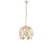 Lampadario Shabby Edera 1 Luce Ferro Battuto Avorio Oro Con Foglie E Cristalli