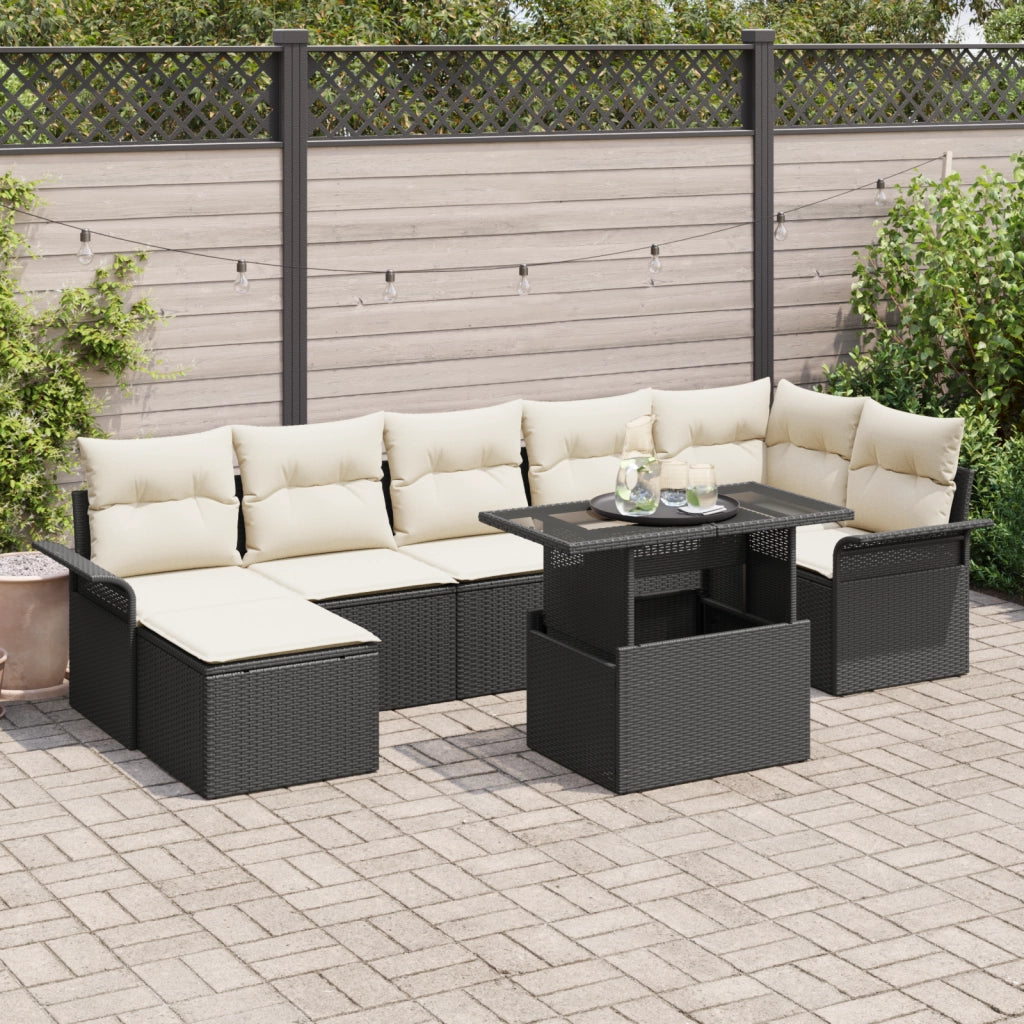 Set Divano da Giardino 8 Pezzi con Cuscini Nero Polyrattan