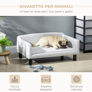 Cuccia Divano per Cani da Interno 82x54x36 cm in Legno di Betulla e Rivestimento Effetto Velluto Grigio Chiaro