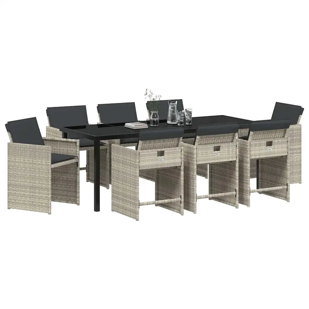 Set da Pranzo per Giardino 9 pcs Grigio chiaro polyrattan 3380708