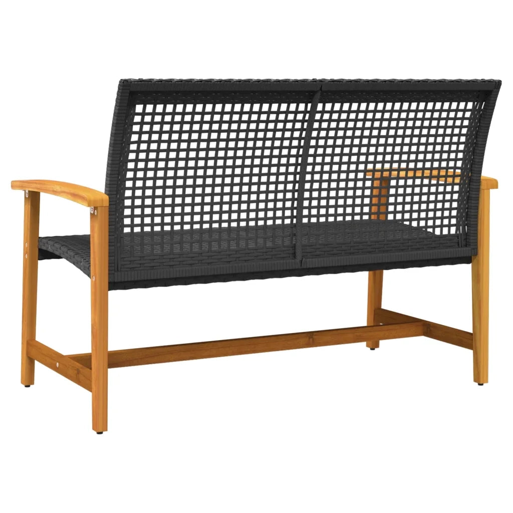 Panca da Giardino-Sgabello-Panca da esterno Nera 112 cm in Polyrattan e Legno di Acacia