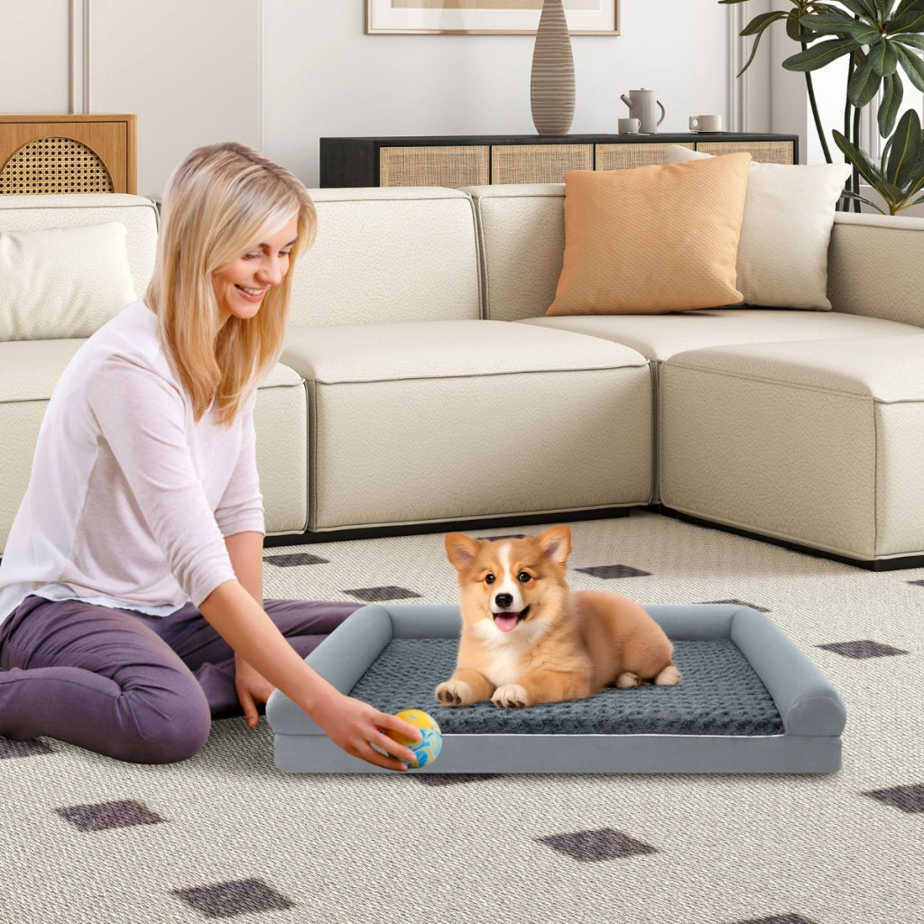 Letto ortopedico per cani in schiuma, Divano per cani di taglia L con cuscino in schiuma a forma di uovo 113 X 89 CM