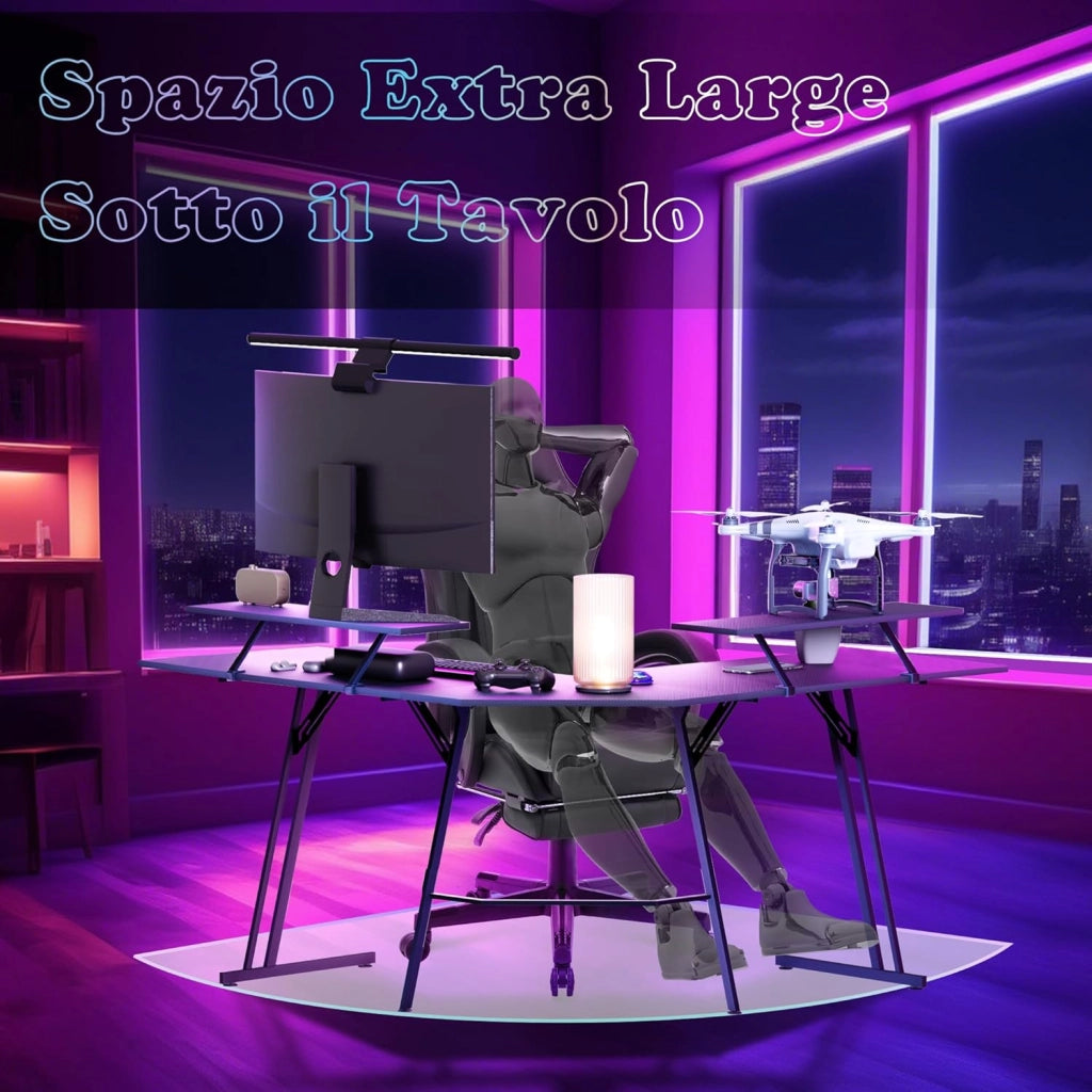 Tavolo da gioco ad angolo, 120 x 120 cm, scrivania a forma di L, con supporto per monitor, scrivania per computer, ufficio, ufficio, casa, nero