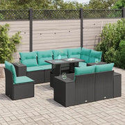 Set Divani Giardino 9 pz con Cuscini Nero in Polyrattan Acacia 3326818