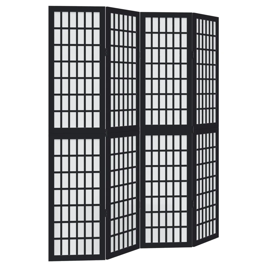 Divisorio Ambienti | Divider per stanze | Paravento 4 Pannelli Nero Legno Massello di Paulownia
