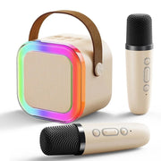 Trade Shop - Altoparlante Portatile Karaoke Con 2 Microfoni Wireless Luci Rgb Bluetooth -
