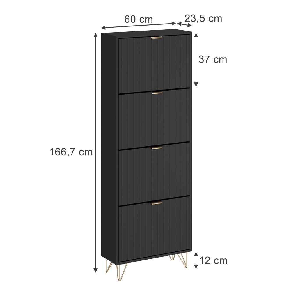 Armadio per le scarpe Helge Nero 60 x 166.7 cm 4 scomparti Vicco