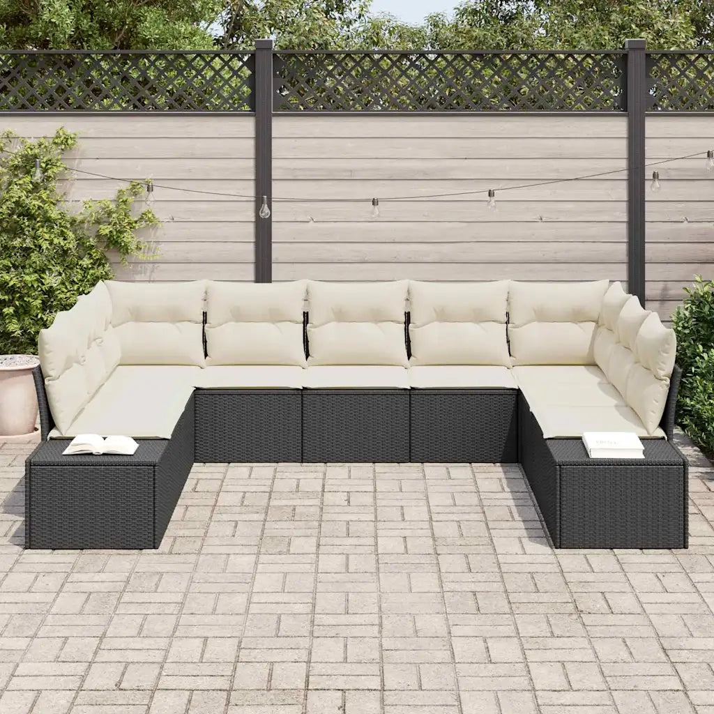 Set Divano da Giardino 9 pcs Nero e Crema Polyrattan 3355886