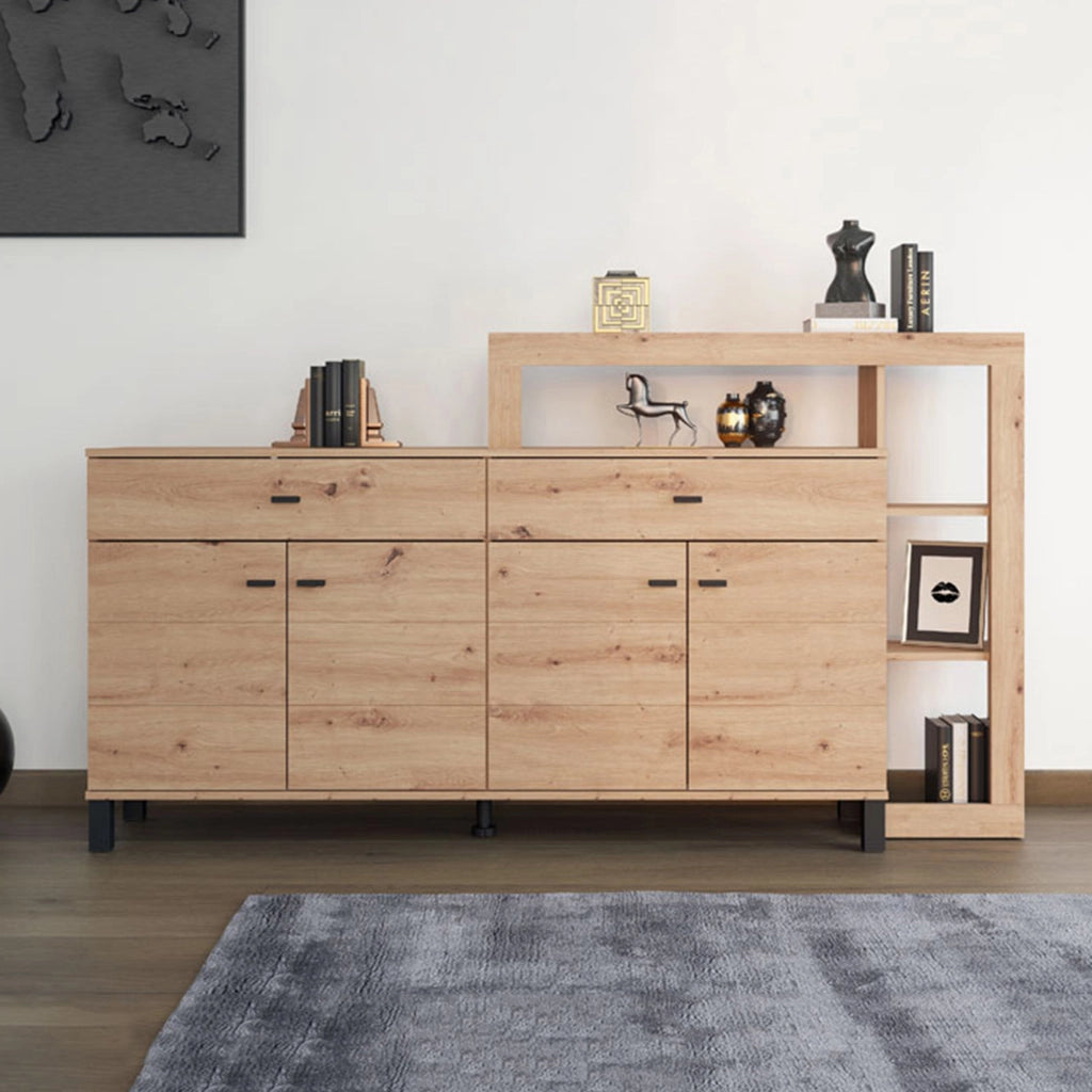 Madia Chefch, Credenza 2 Cassetti, 183x35x101h cm Marrone Rovere Nodi