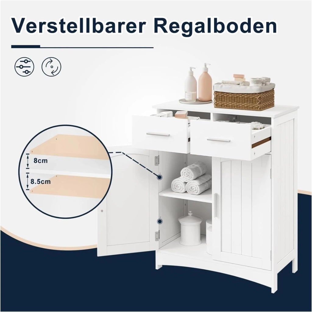 Mobile da Bagno Sospeso, Mobile Sottolavabo per Bagno con 2 Ante, 2 Cassetti, Ripiano Regolabile, MDF, Bianco