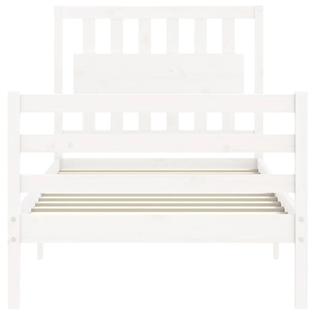 Giroletto con Testiera-Struttura Letto con testiera Bianco 90x200 cm in Legno Massello 874124