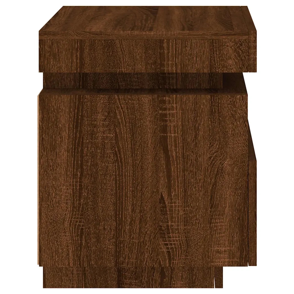 Comodino con Luci LED-Tavolino da notte Rovere Marrone 40x39x48,5 cm