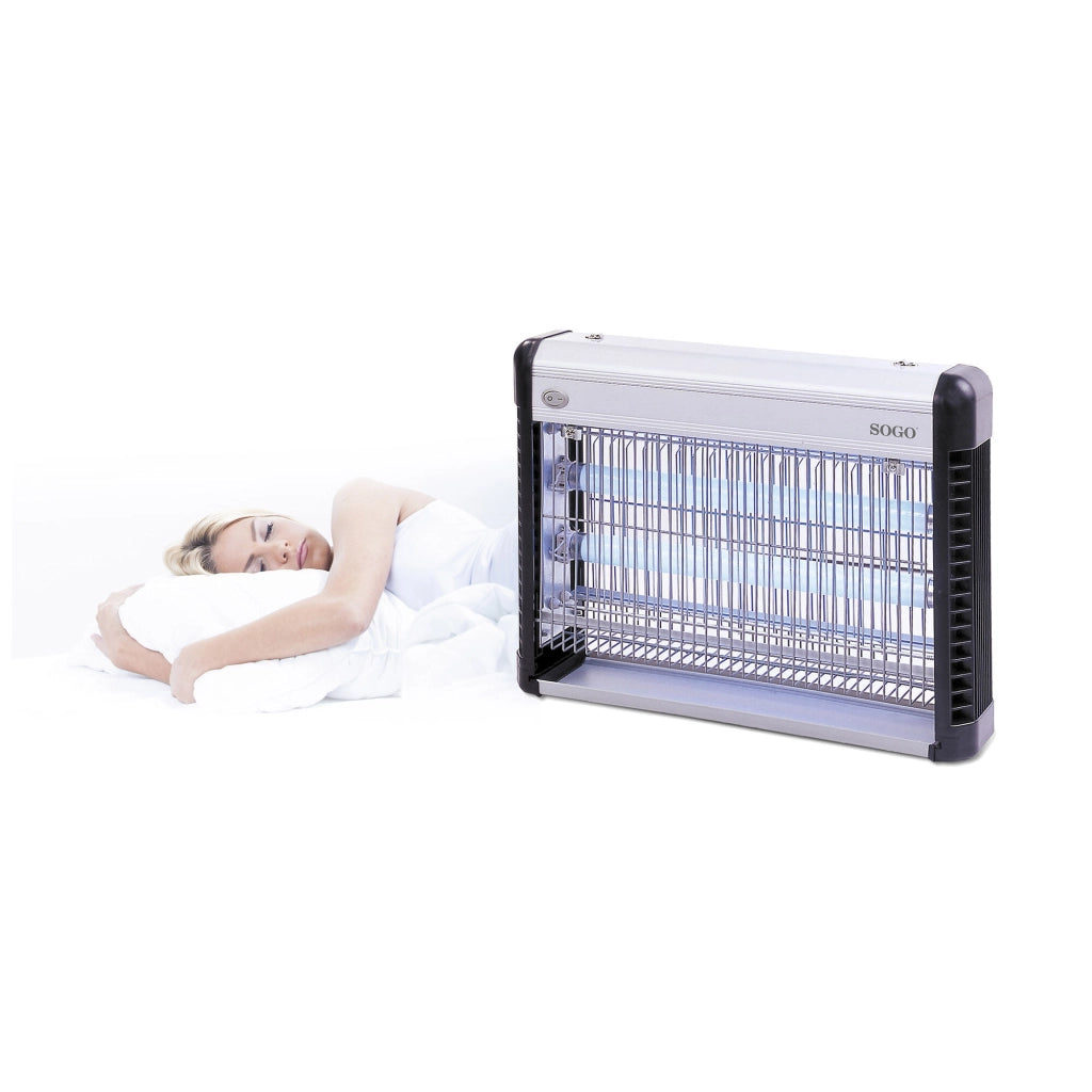 Lampada antizanzare elettrica UV-A LED 27W, copertura 50mq, griglia elettrificata doppio tubo 8W, vassoio raccolta estraibile - SOGO