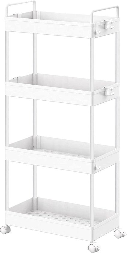 Carrello di stoccaggio 4 pannelli carrello scorrevole mobiliabile cucina bagno - bianco
