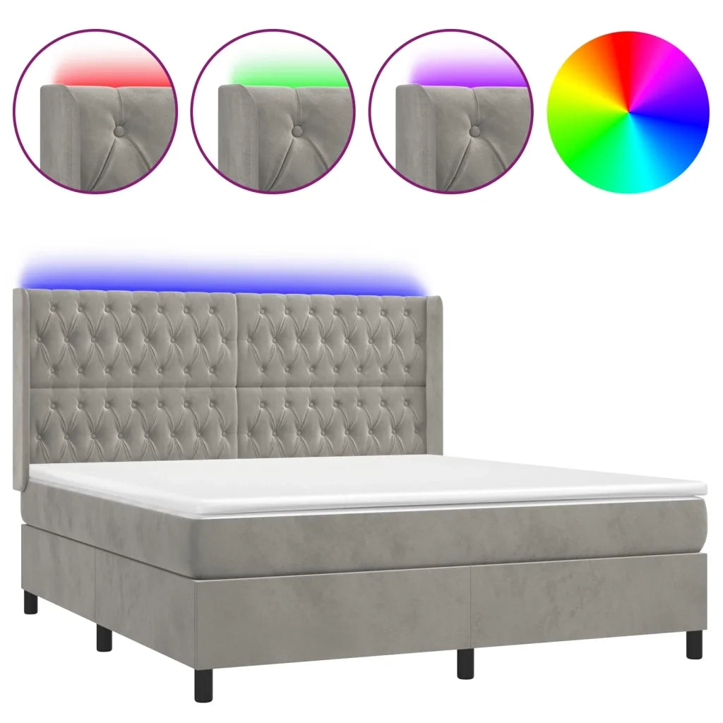 Letto a Molle Materasso e LED Grigio Chiaro 160x200 cm Velluto 3139751