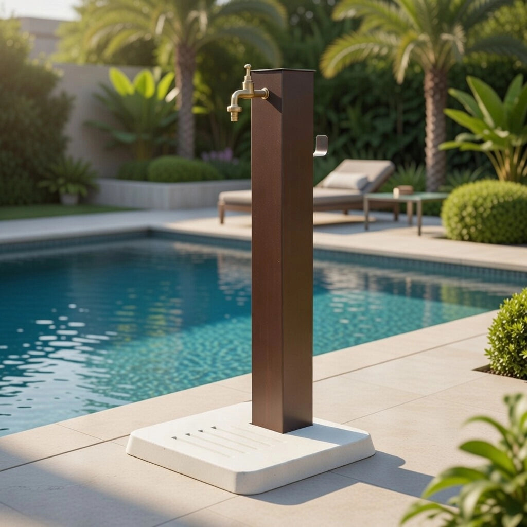 Fontana Decorativa da Esterno con Base in Cemento e Rubinetto in Ottone 45x45x97cm Effetto Corten