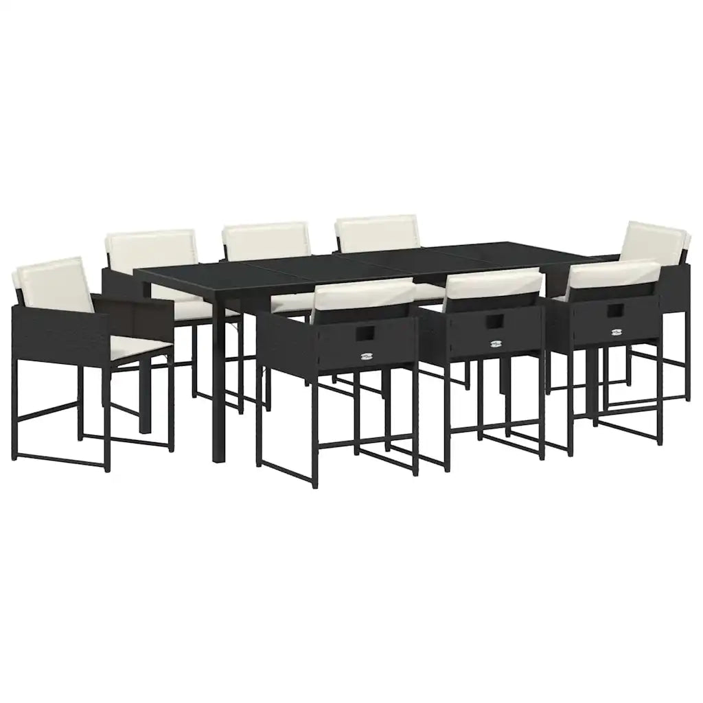 Set da Pranzo per Giardino 9 pcs Nero polyrattan 3380716
