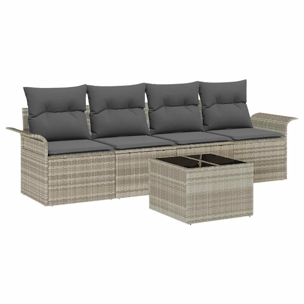 Set di divani con cuscino 5 pz | Set Salotto da Giardino Grigio chiaro polyrattan
