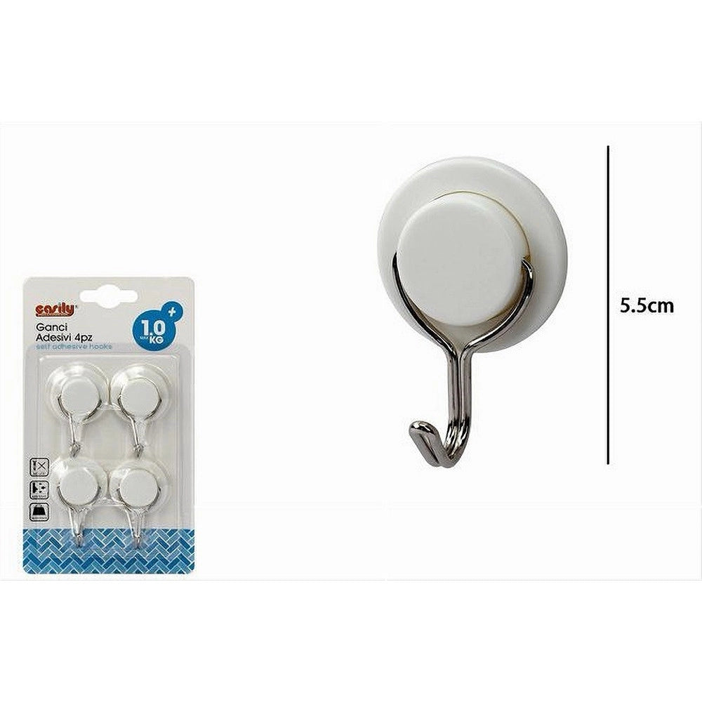 Trade Shop - Set 4 Pz Ganci Adesivi Attaccapanni Da Parete Forma Circolare Casa 5.5 Cm 79336 -