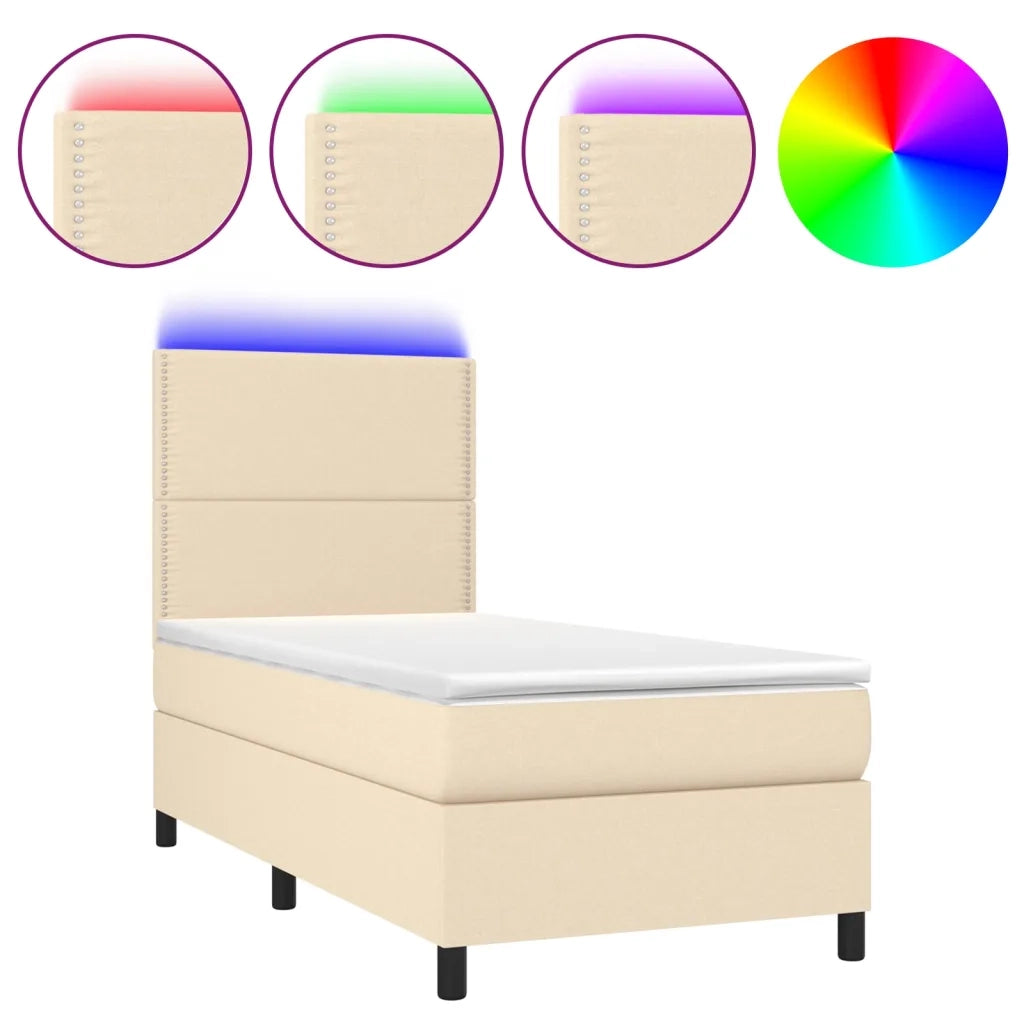 Letto a Molle con Materasso e LED Crema 90x200 cm in Tessuto 3134770