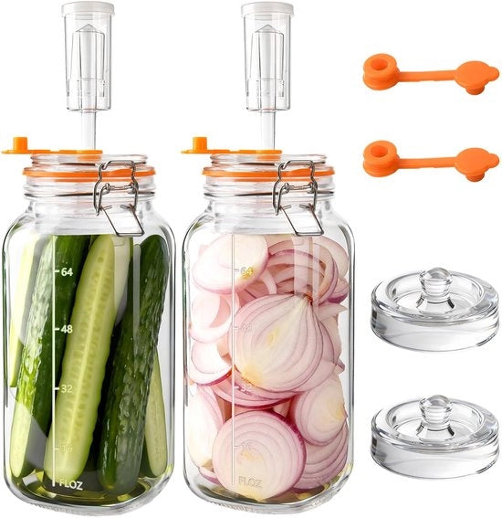 Set di fermentazione 2 l - Kit di avvio - Valvola di lievitazione - Pesantezza di vetro - Vetro BPA libero - Set da 2 - Contenitore di conservazione