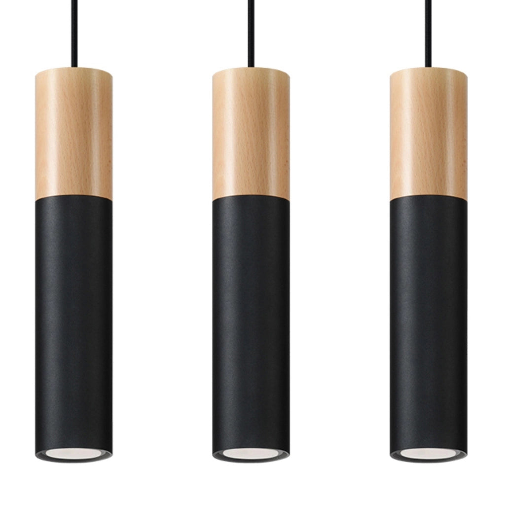 Lampadario MARCOS 3 luci nero/legno GU10 Pure Lume PU0634