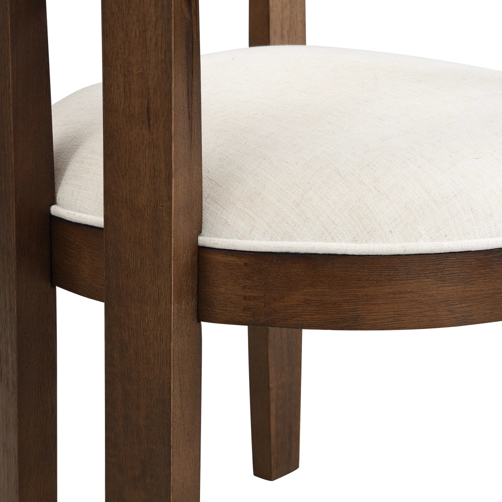 Set di 2 sedie da pranzo in legno massello con braccioli, rivestimento in lino, colore noce