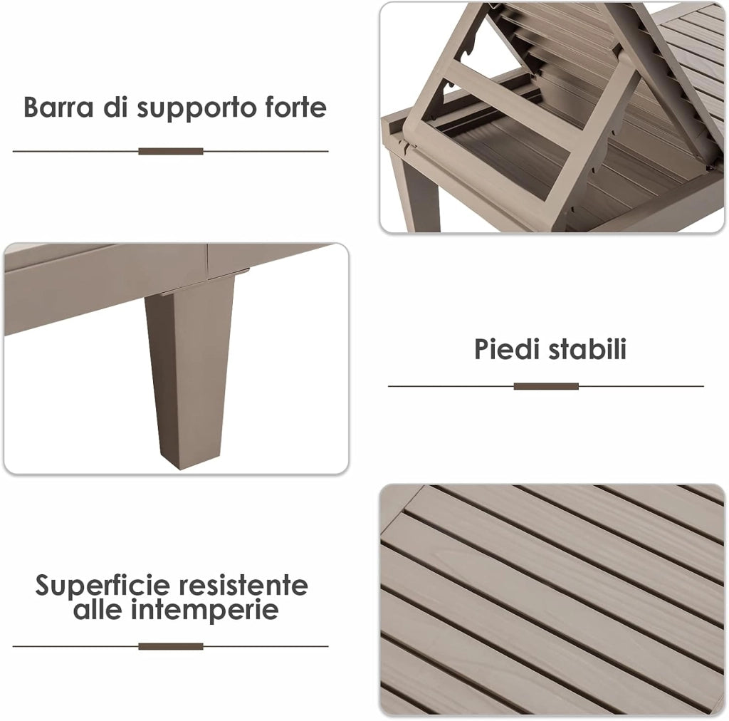 Lettino Prendisole da Giardino, Sdraio da Giardino Con Schienale Regolabile a 5 Livelli, Chaise Longue Impermeabili da Esterno, per Spiaggia Piscina Giardino, Portata 180 kg (2, Marrone)