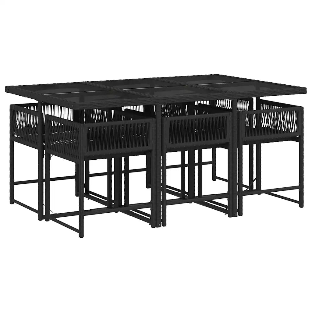 Set da Pranzo da Giardino 7 pz Nero con Cuscini in Polyrattan 3211447