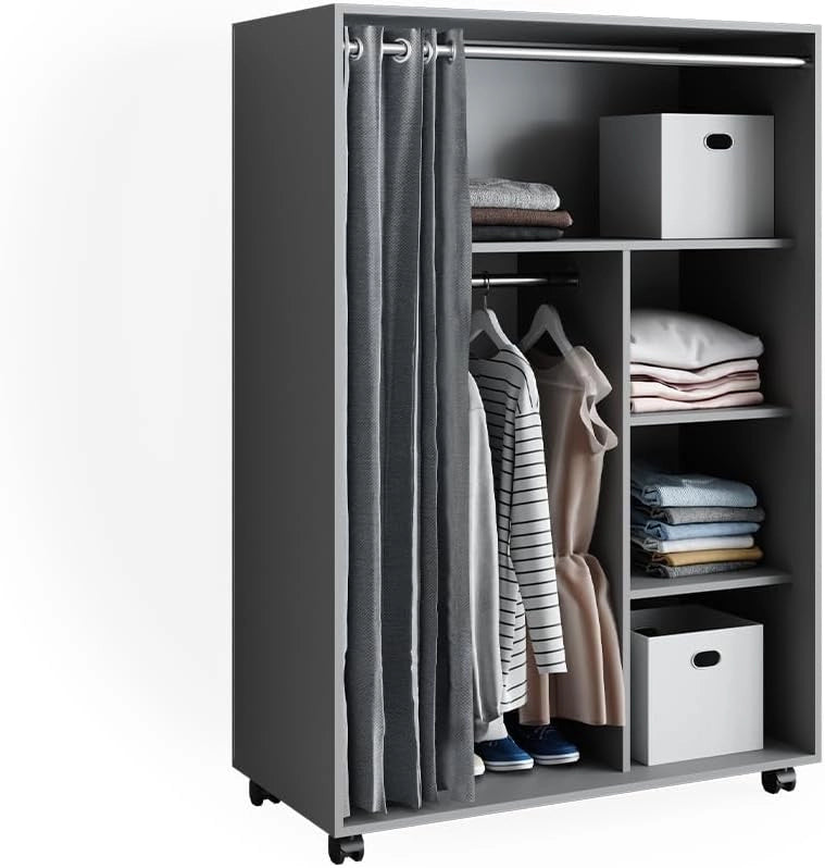 Armadio multifunzione Doros, Grigio, 100 x 146.6 cm Con rulli, con ruote per un posizionamento flessibile nell'ambiente