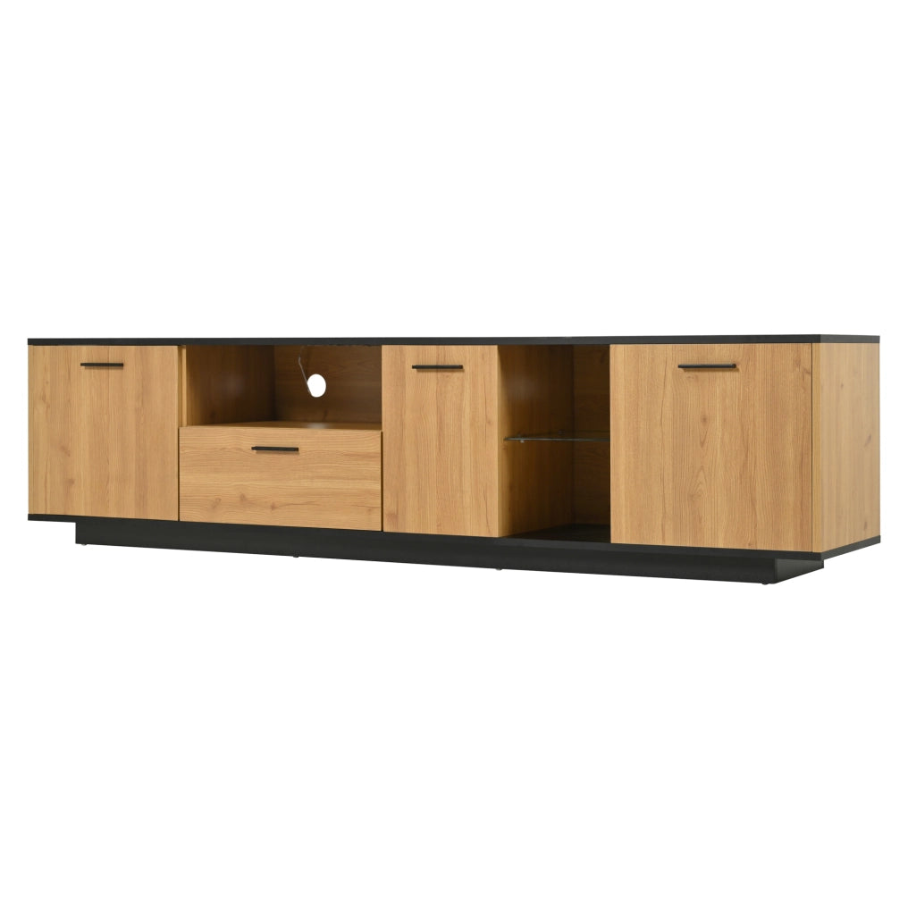 Mobile TV 180x37x45 cm; 16 luci LED con app Bluetooth; 3 ante e cassetto; MDF nero