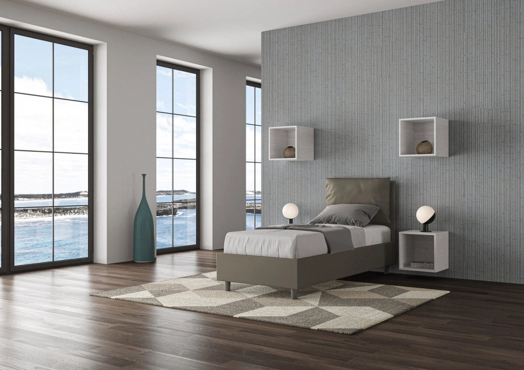 Letto singolo senza rete imbottito 80x200 similpelle tortora Antea