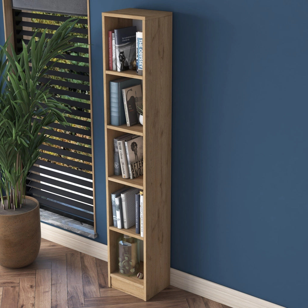 Biblioteca Cesio, Libreria 4 Ripiani, 30x25x170h cm Marrone Rovere