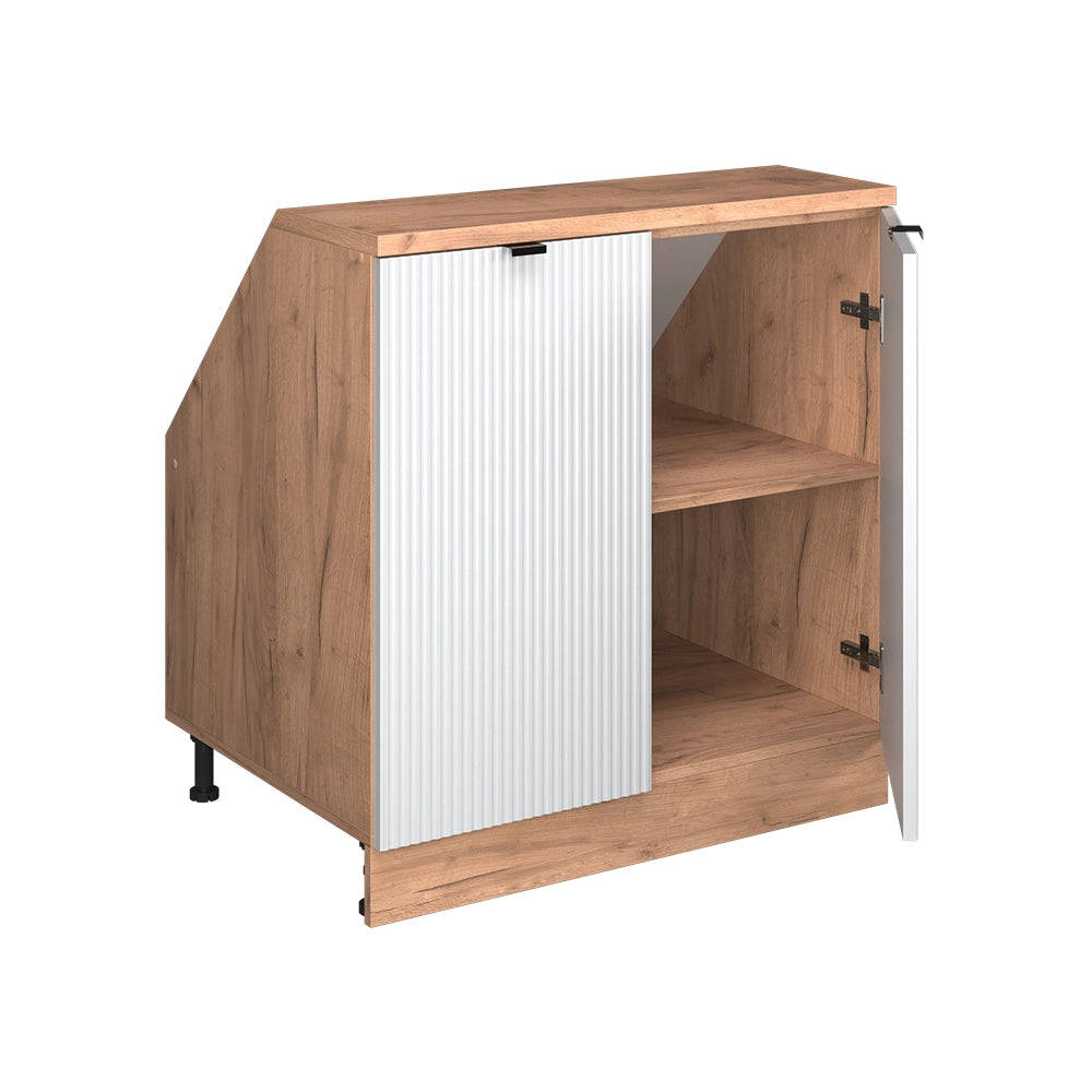 Mobile cucina sottotetto R-Line Ondulazione bianca/Rovere dorato 80 cm con 2 porte, carcassa 60 cm profondità Vicco