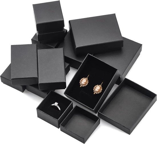 12 scatole di decorazione nere - per orecchini, collane, bracciali e anelli