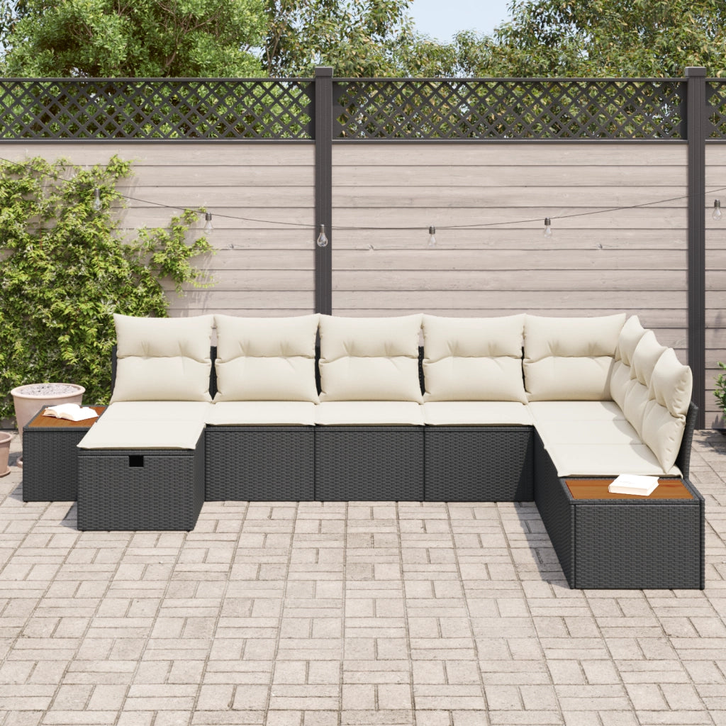 Set di Divani da Giardino  da 8 Pezzi con Cuscini Nero Polyrattan