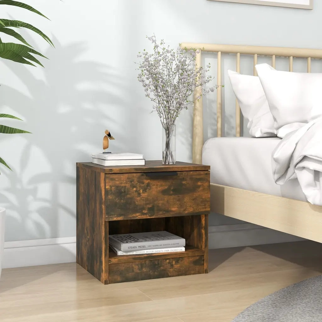 Comodino | Armadio da Notte | Mobiletto da notte Rovere Fumo in Legno Multistrato