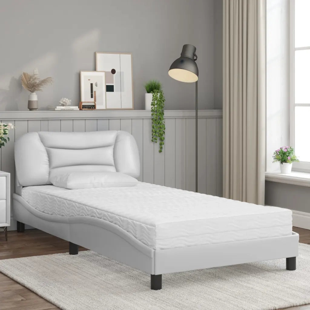 Letto con Materasso Hvar Bianco 100x200 cm in Similpelle 3208704