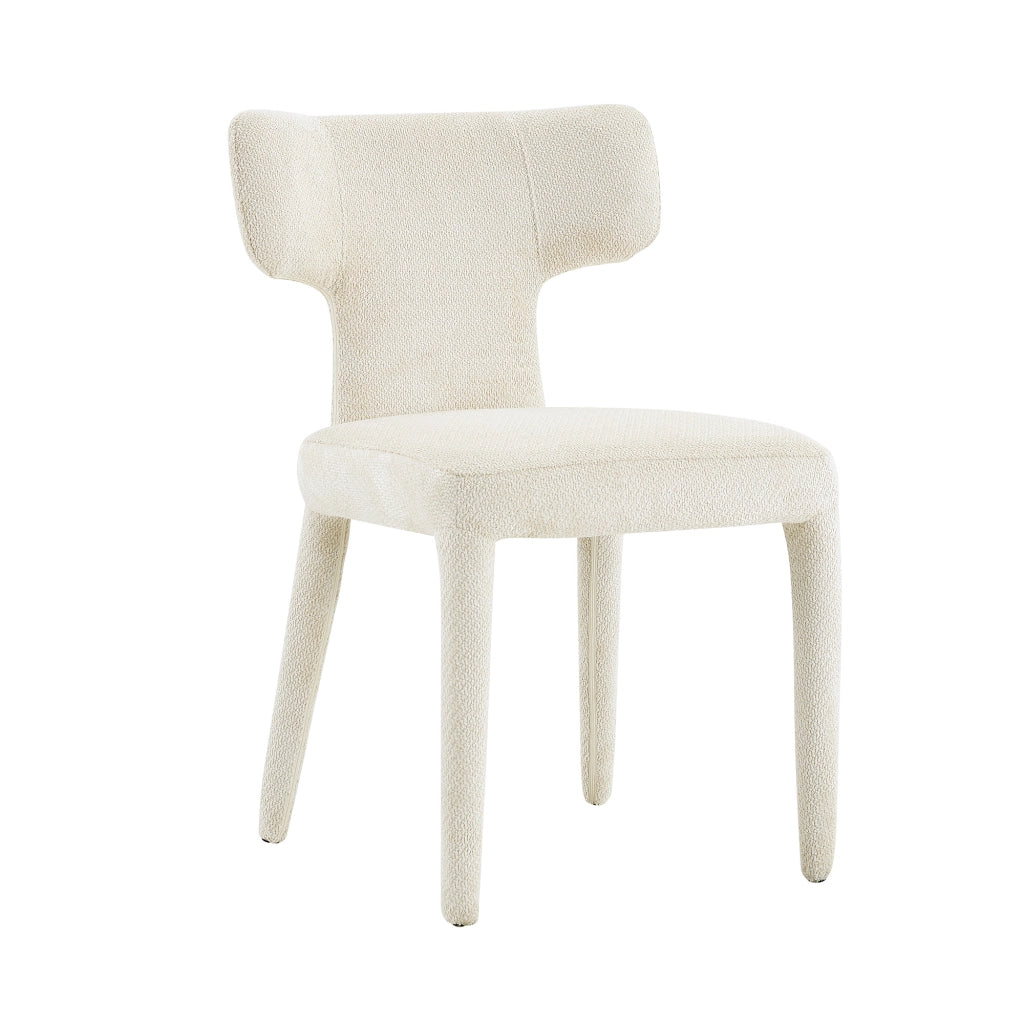 Set 2 sedie da pranzo moderne in tessuto bianco con schienale a T e gambe in metallo