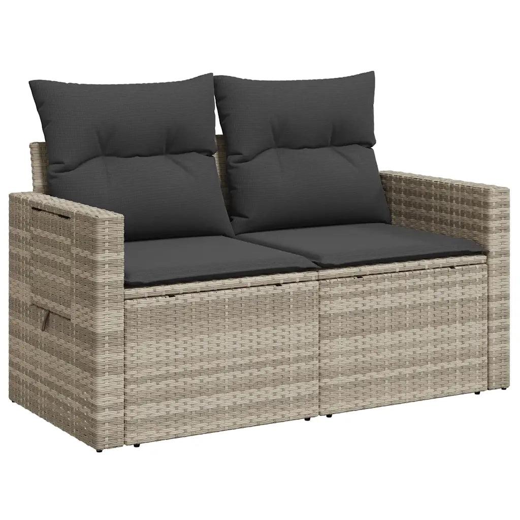 Divano da Giardino con Cuscini 2 Posti Grigio Chiaro Polyrattan